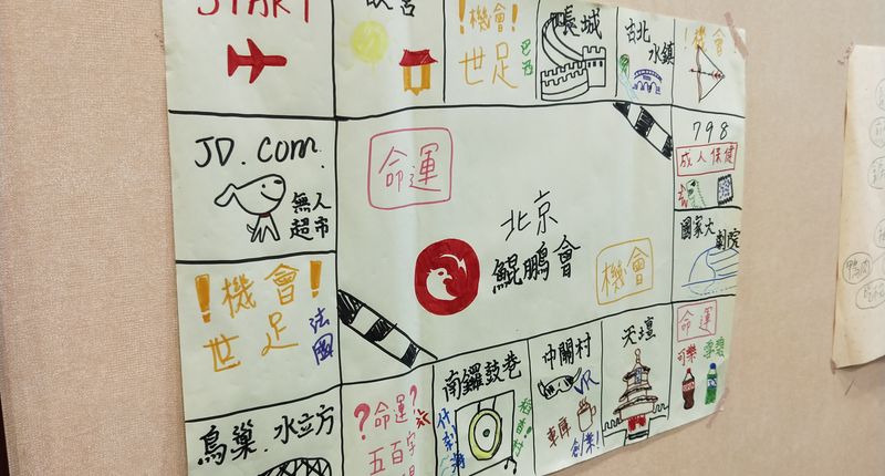 台湾高中生在赴北京交流的尾声,以大富翁的意象画出此行参访的见闻.
