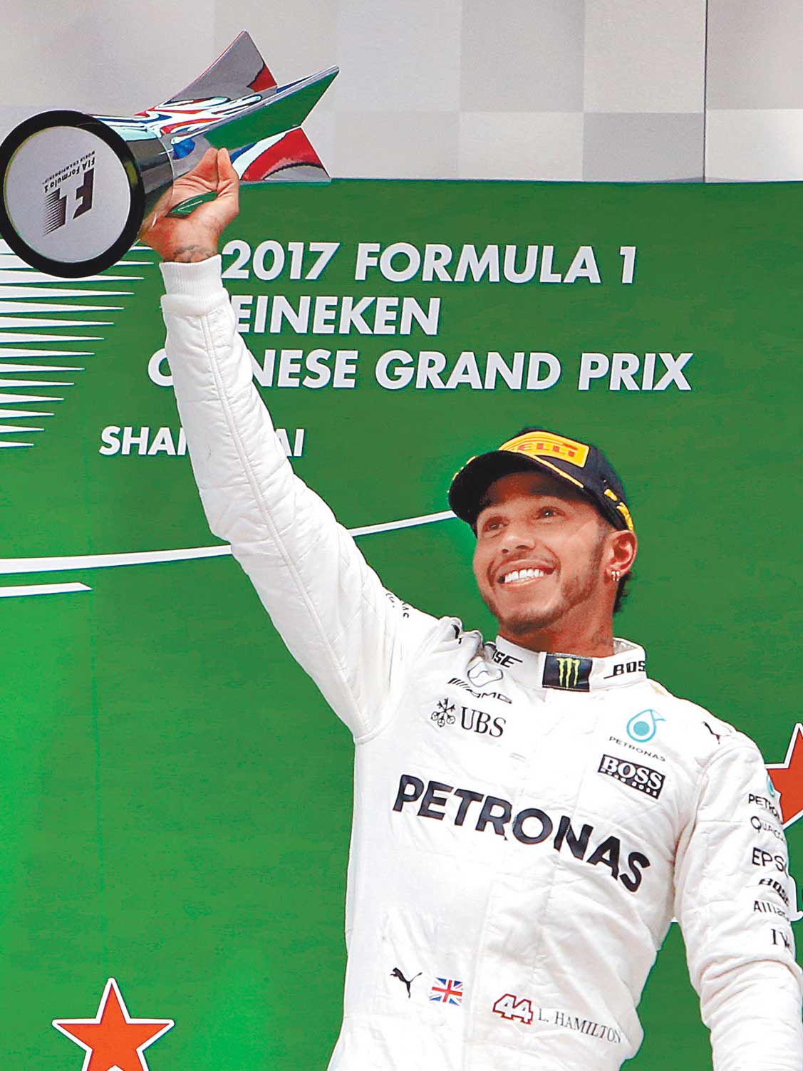 漢米爾頓在2017F1中國大獎賽中,奪得冠軍。(新華社資料照片)